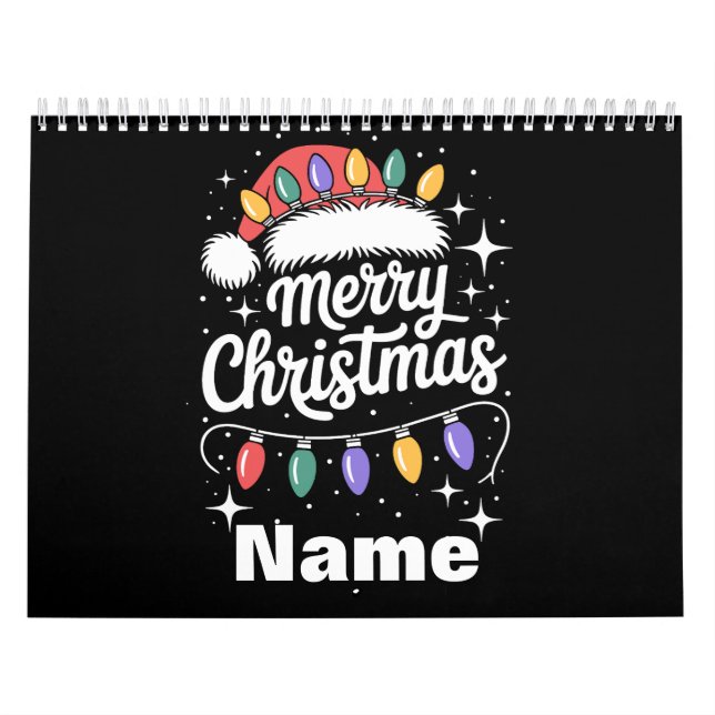 Calendario Merry Christmas Lights Santa Hat Personalized Gift (Tapa)