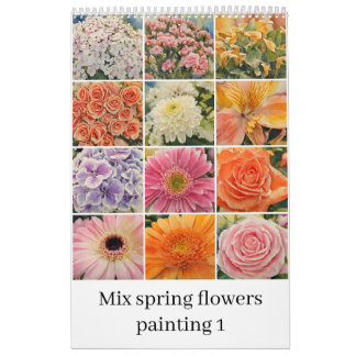Calendario Mezcla de flores primaverales con pintura acucolar