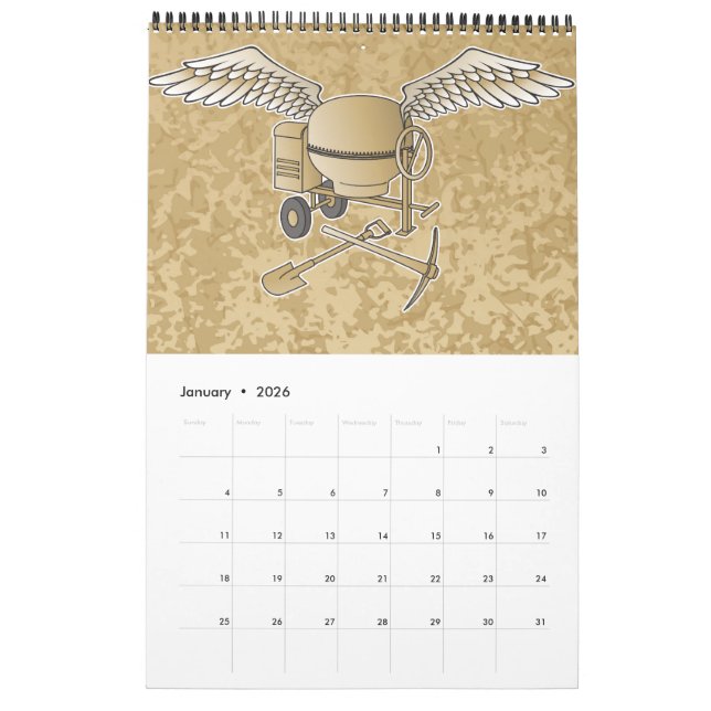 Calendario Mezclador de hormigón beige (Jan 2026)