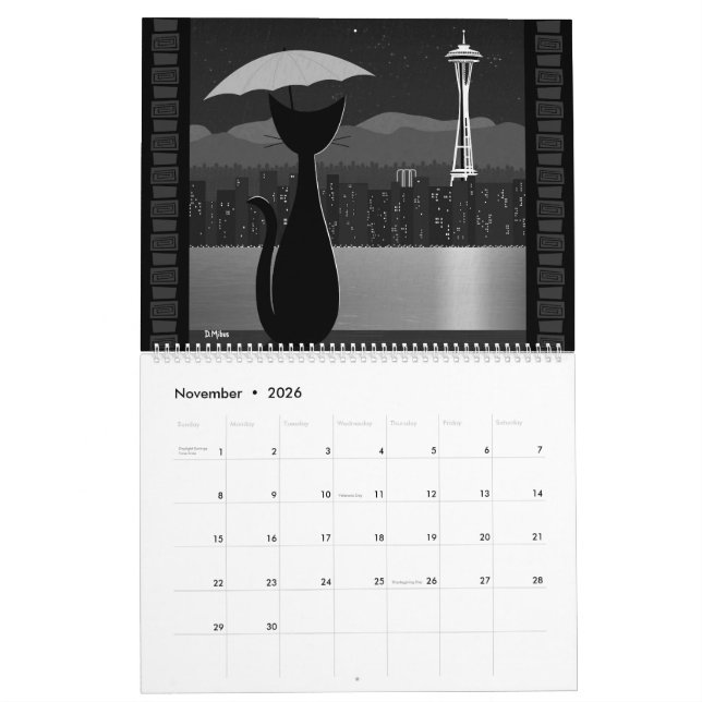 Calendario Mid Century Travel Cat (Nov 2026)