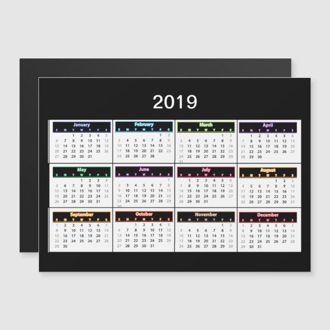Calendario Mini imán negro 2019 (Anverso/Reverso)