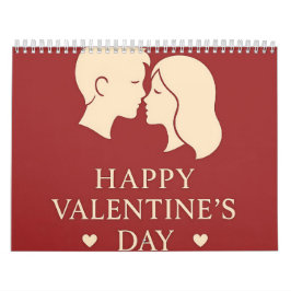 Calendario Minimal Couple Silhouette Romantic Valentines 2026