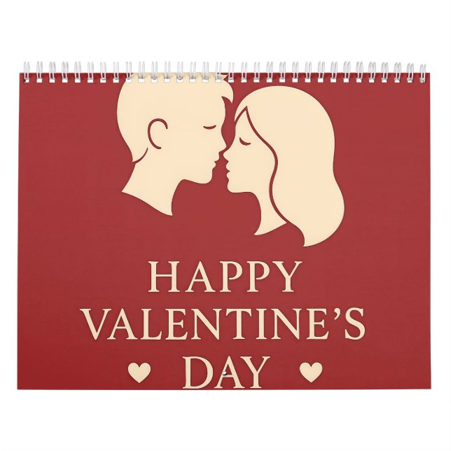 Calendario Minimal Couple Silhouette Romantic Valentines 2026 (Tapa)