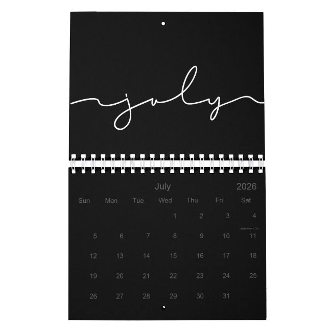 Calendario Minimalista blanco y negro 2026 (Jul 2026)