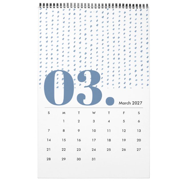 Calendario Minimalista del patrón de color azul ín (Mar 2027)