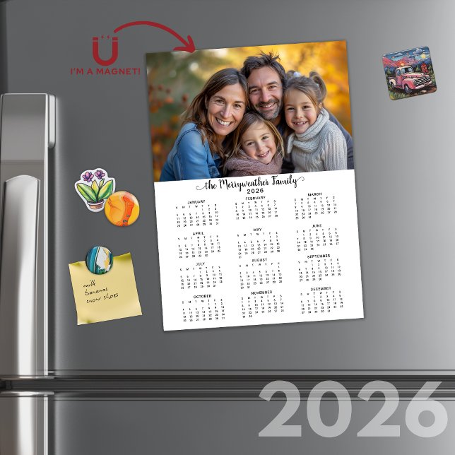 Calendario Minimalista moderno de fotografía 2026 (2026 Modern Minimalist Simple Photo Calendar Card with Envelopes)