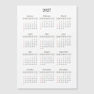 Calendario Minimalista Negro 2027 Cualquier colo