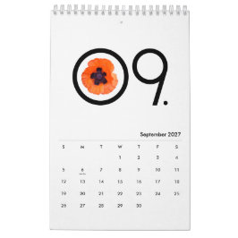 Calendario Minimalista negro y blanco con amapola roja naranj