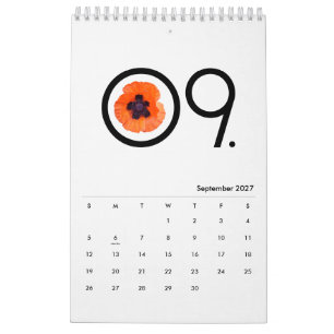 Calendario Minimalista negro y blanco con amapola roja naranj