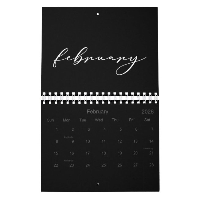 Calendario minimalista Personalizado negro simple de 2026 (Feb 2026)