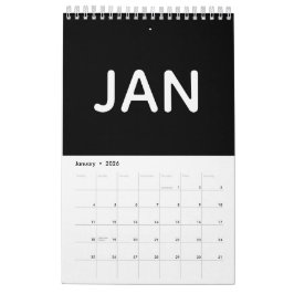 Calendario Minimalista Simple en Blanco y Negro 2026