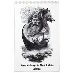 Calendario Mitología Nórdica en Blanco y Negro