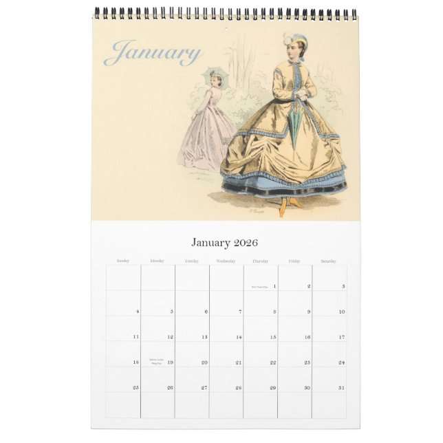 Calendario Moda histórica impresa personalizado del francés (Jan 2026)