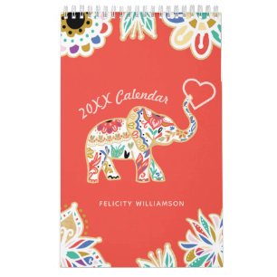 Calendario Modelo adornado decorativo floral elegante del