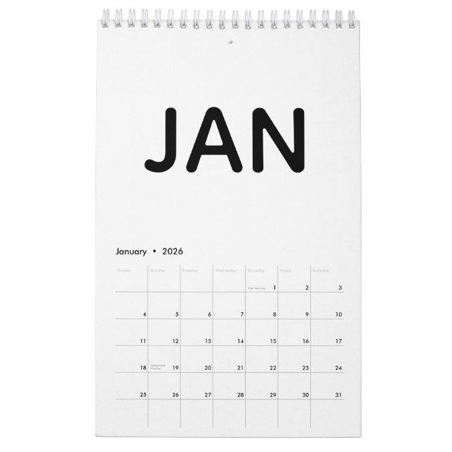 Calendario Modern Black and White Minimalist 2026 (Jan 2026)