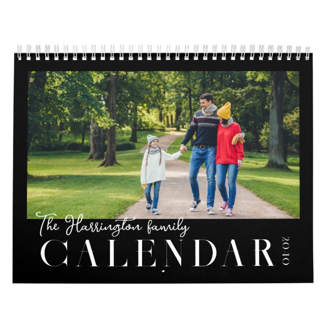 Calendario Modern Black White Custom Family Photo Calendar (Tapa)