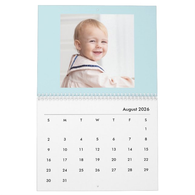 Calendario Modern Blue Baby Boy Family Photo Calendar 2026 (Aug 2026)