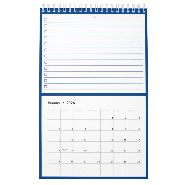 Calendario Modern Blue Monogram Name To Do Lists (Jan 2026)