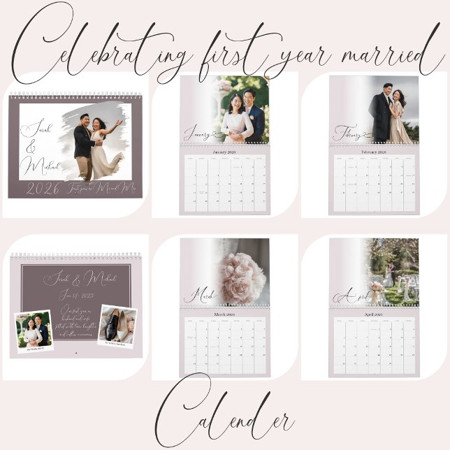Calendario Modern Chic Script Newlywed Pink Photo Calendar (Subido por el creador)