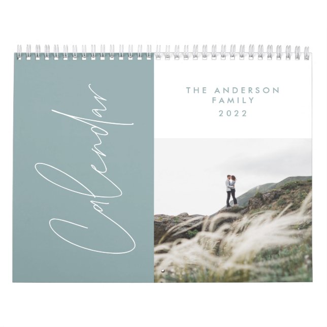 Calendario Modern minimal blue 2 photo family elegant (Tapa)