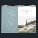 Calendario Modern minimal blue 2 photo family elegant<br><div class="desc">Modern minimal blue multi photo 2 photograph per month family calendar. A stylish bold way to show your family photographs.</div>