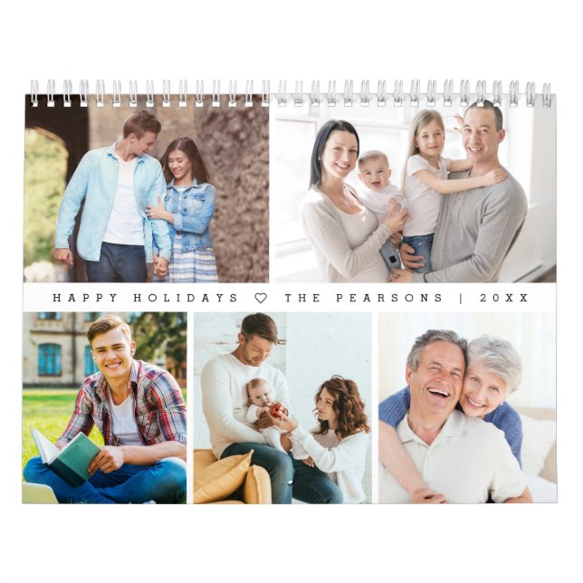 Calendario Modern Minimal Heart Customizable Family Photo (Tapa)