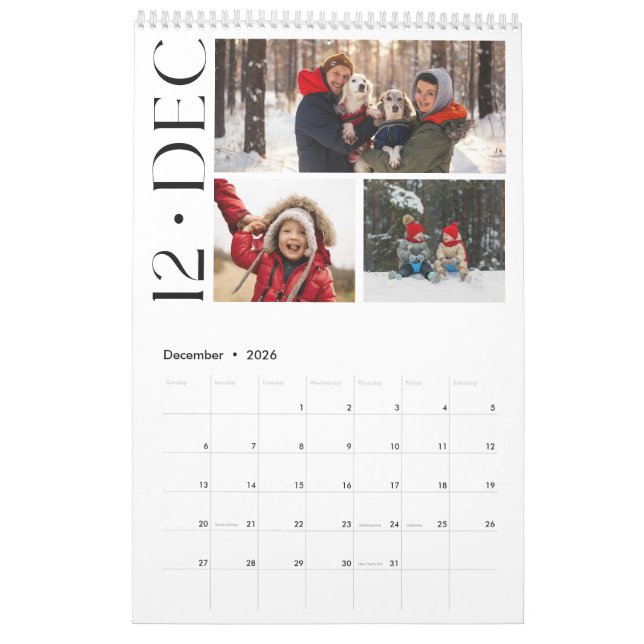 Calendario Modern Minimalist Family 3 Photo Collage (Dec 2026)