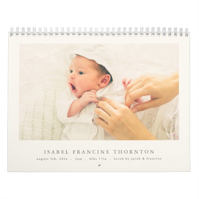 Calendario Modern Neutral Baby Birth Announcement 2026 (Tapa)