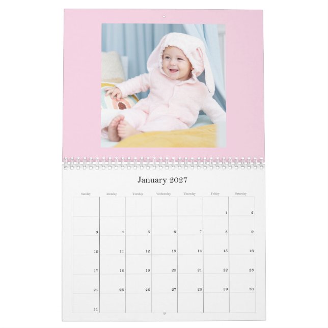 Calendario Modern Pink Baby Girl Family Photo Calendar 2026 (Jan 2027)