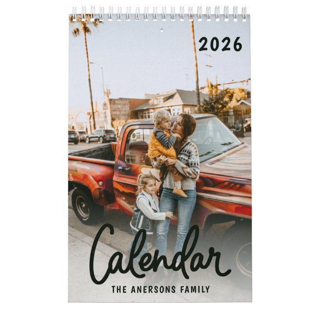 Calendario Modern Stylish Trendy Script Family Photo Monthly  (Tapa)