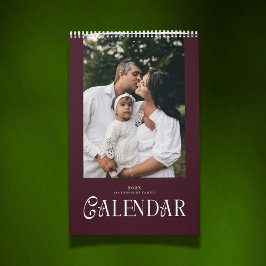 Calendario Modern Typography Custom Family Photo Burgundy 
