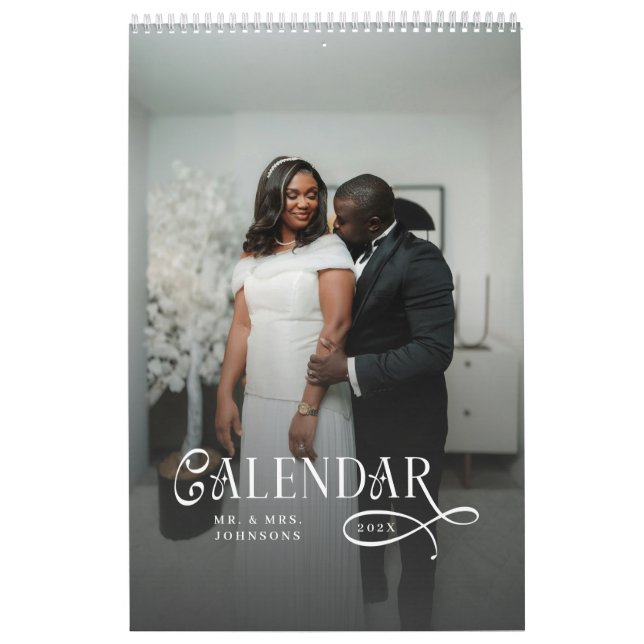 Calendario Modern Typography Custom Newlyweds Wedding Photo (Tapa)