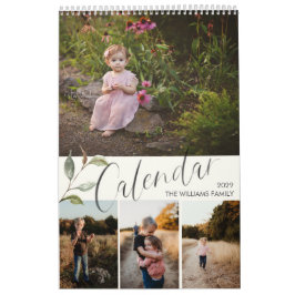 Calendario Moderna acuarela Eucalyptus Script Multi Photo