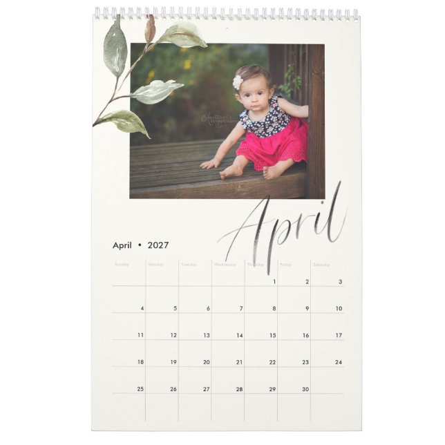 Calendario Moderna acuarela Eucalyptus Script Multi Photo (Apr 2027)