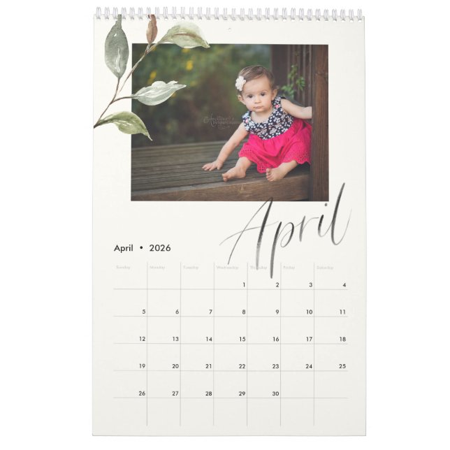 Calendario Moderna acuarela Eucalyptus Script Multi Photo (Apr 2026)