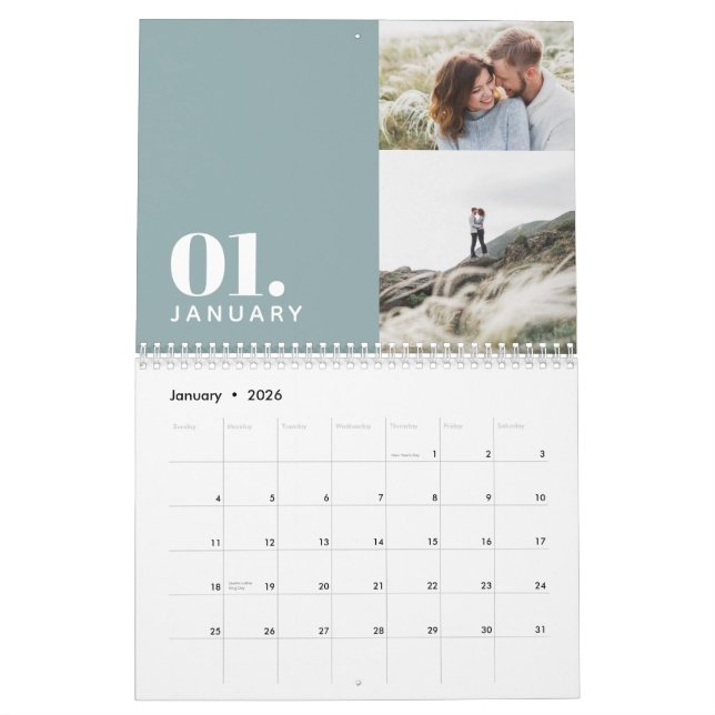 Calendario Moderna familia de fotos multicolores azul mínimo (Jan 2026)