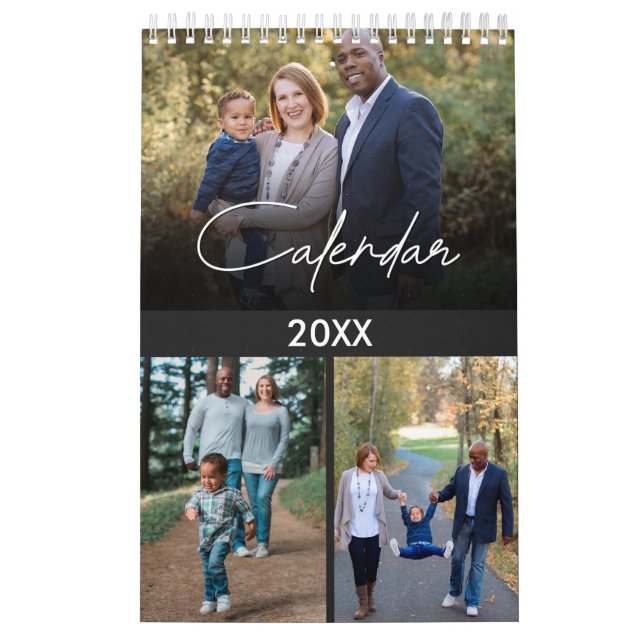 Calendario Moderna personalizado Gris multi foto familia y am (Tapa)