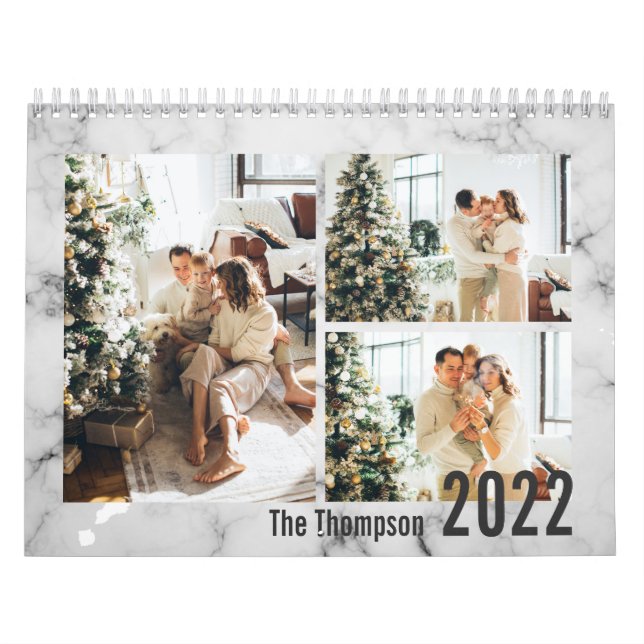 Calendario Moderna y elegante foto familiar de mármol (Tapa)