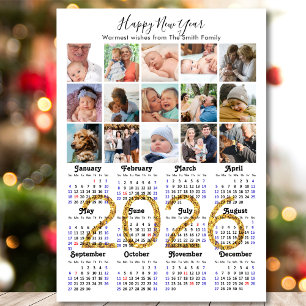 Calendario moderno 2026 Guión dorado 15 Foto Magné