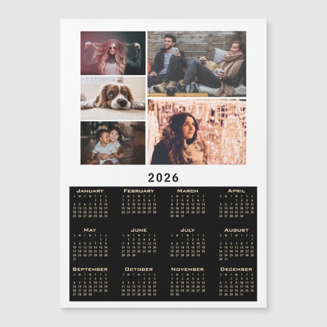 Calendario Moderno 2026 Tarjeta de Iman con Collag (Anverso)