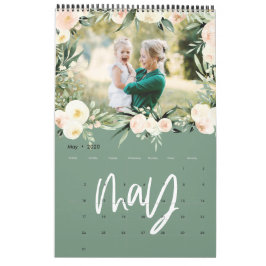 Calendario moderno de escritura floral de acuarela