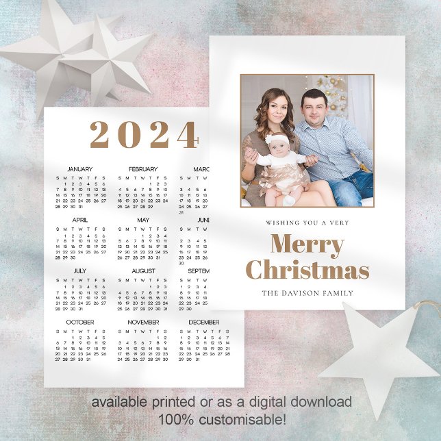 Calendario moderno de fotos 2024 Feliz Navidad (Front and back view. Available digitally or printed)