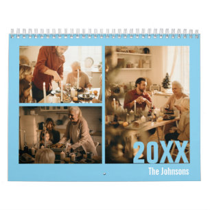 Calendario moderno de fotos de la familia azul cla
