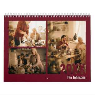 Calendario moderno de fotos de la familia Borgoña