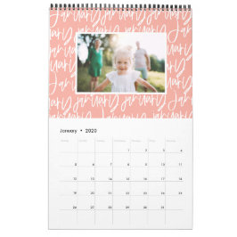 Calendario moderno de guiones de foto para plumas 