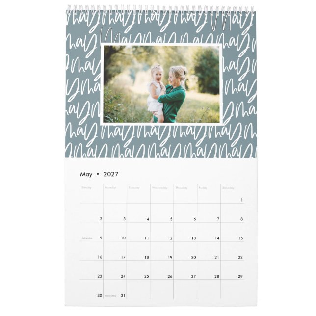 Calendario moderno de guiones de foto para plumas  (May 2027)