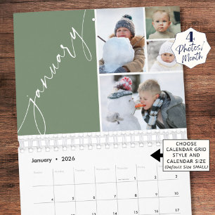 Calendario Moderno Minimalista Verde 4 Fotos Por Mes