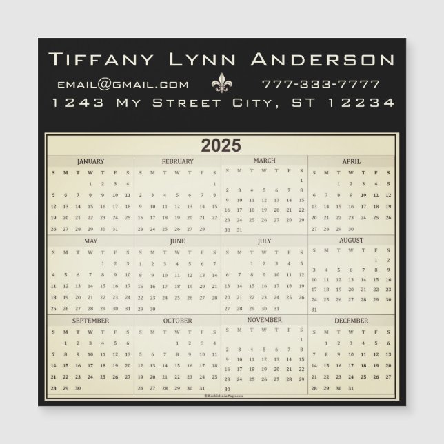 Calendario moderno simple negro y marfil-beige (Anverso)