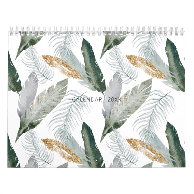 Calendario Moderno Tropical Verde y Oro (Tapa)