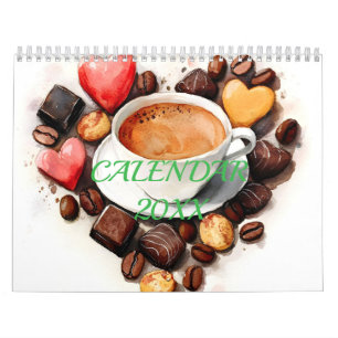 Calendario Momentos de los amantes del café artístico acuarel